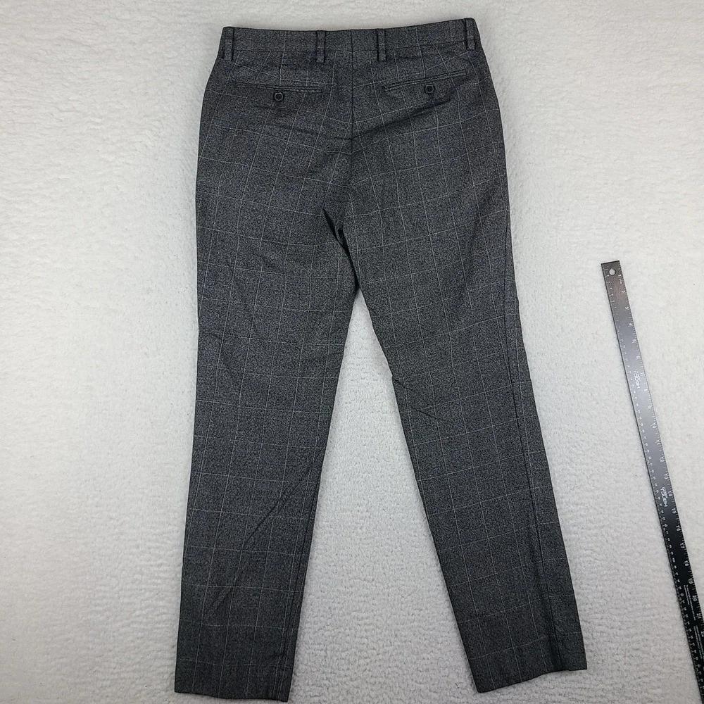 Banana Republic Dress Pants Mens 30x30 Charcoal Plaid Slim Fit Marzotto Wool